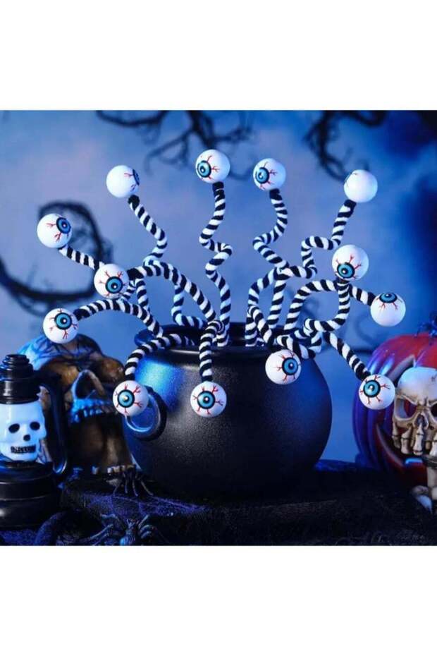 5PCS Halloween Eyeball Decorations Black White Bouncy Yarn Twigs Hanging Ghost Festival Ornaments S