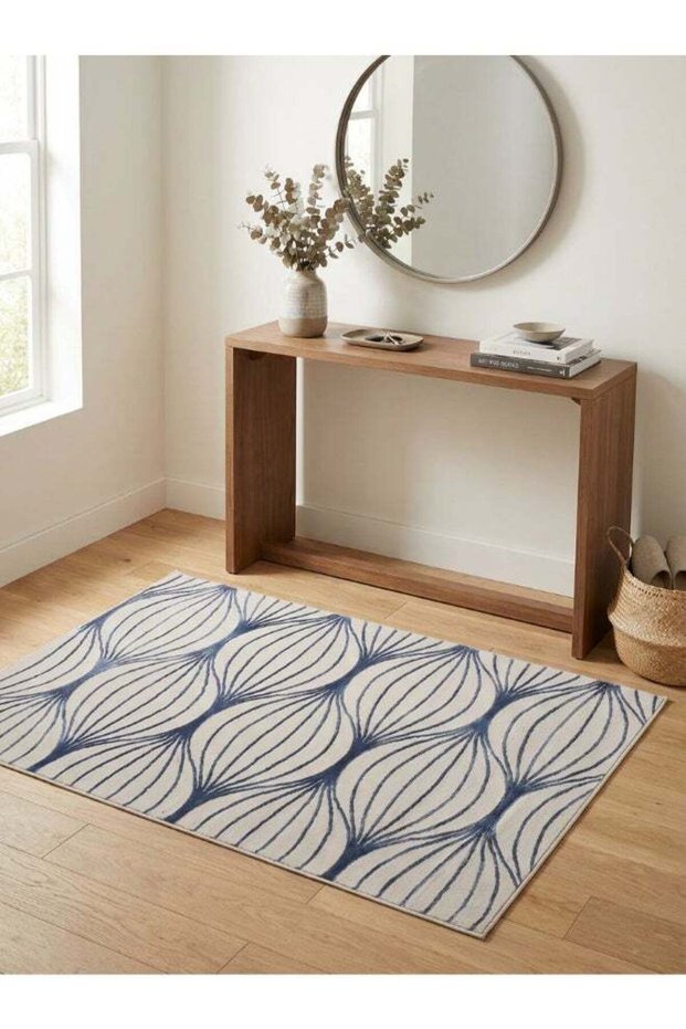 Carpet Rug Woven with Soft Texture |Polygon Rhythm Design - Blue | Size - 120x170 cm - 4x5.5 ft |