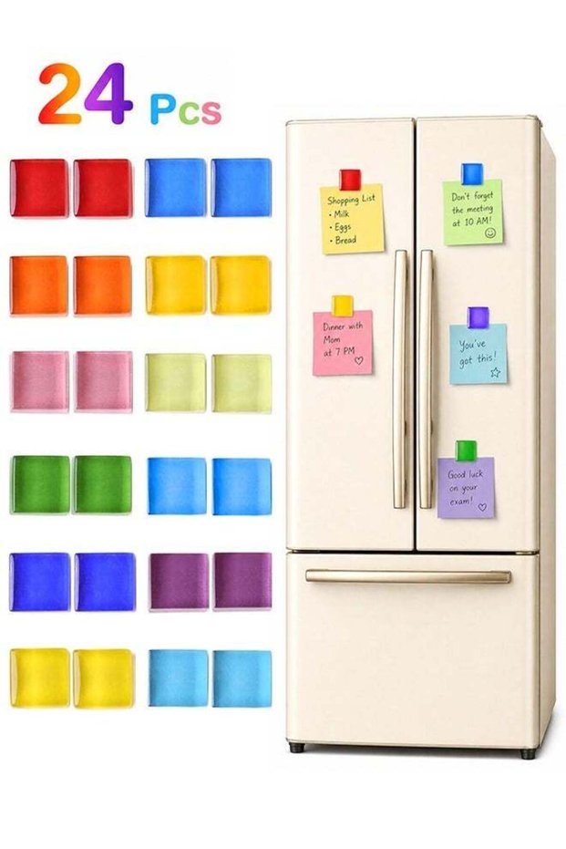 24 Pcs Colorful Square Mosaic Fridge Magnets - Transparent Color Glass Refrigerator Magnets - Cute