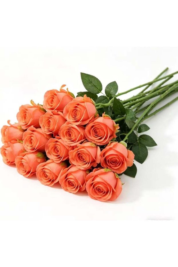 12 Pcs Artificial Rose Flowers, Foam Fake Roses with Stems, Real Looking, Orange
