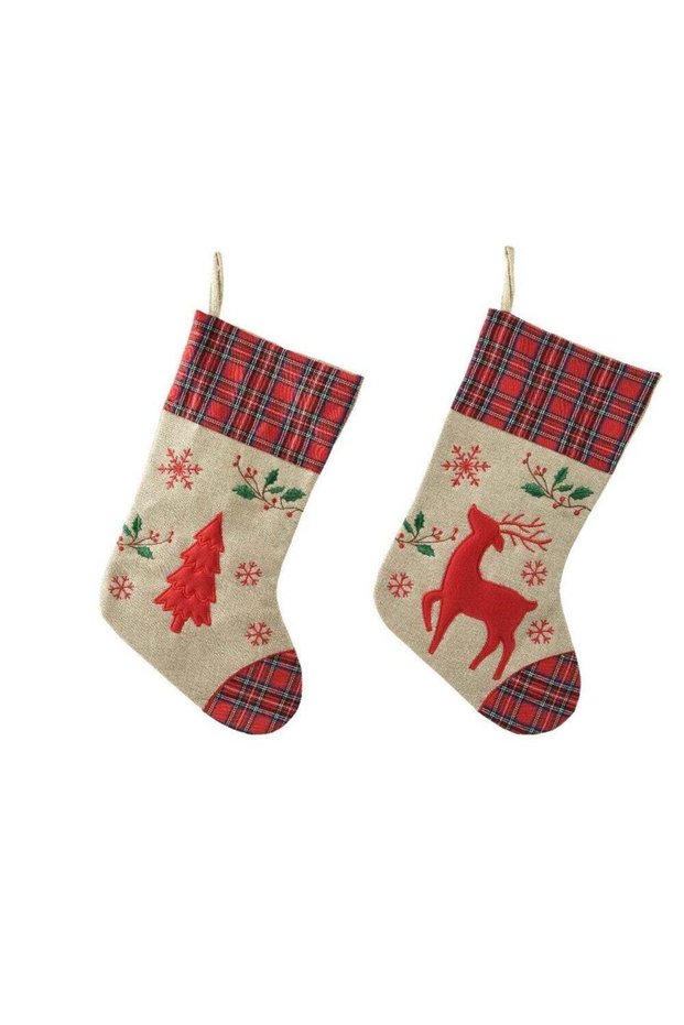 Kaemingk Stocking – Polyester Red & Cream, Christmas Holiday Decoration, Festive Xmas Hanging Ornam