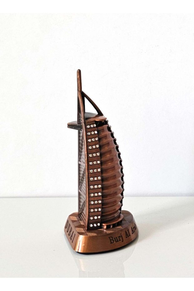 10x5cm Premium Metal Burj Al Arab décor in elegant copper finish, featuring sparkling stone-studded