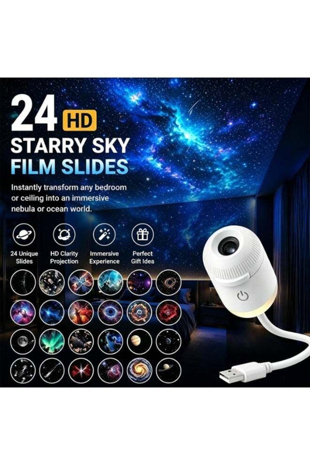 2-in-1 Galaxy Star Projector Night Light USB Powered LED Lamp with Adjustable Brightness, Flexible