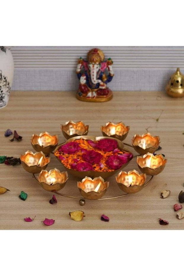 Premium 9 Lotus Diya Shape urli Bowl for Home and Pooja Decorations| Urli tealight Candle Holder fo