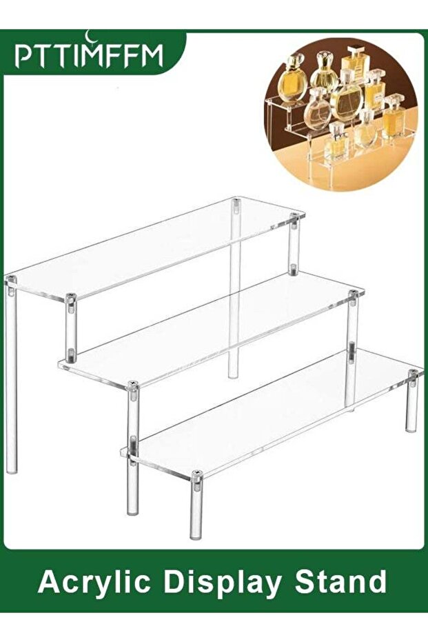 3-Tier Clear Acrylic Display Riser Stand, Space-Saving Organizer for Perfume, Skincare, Cupcakes, S