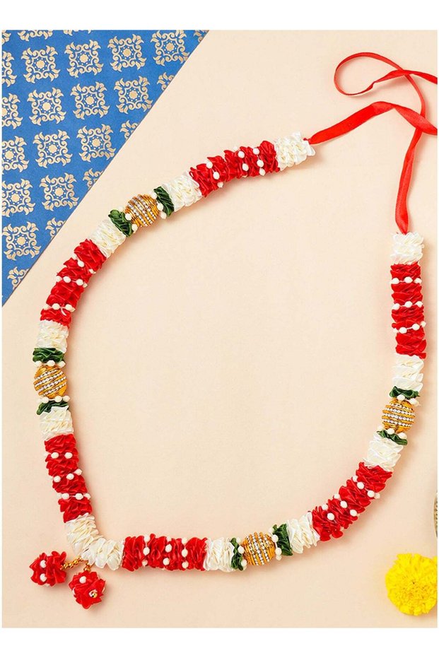 Madhoor Satin Gota Decorative Pooja Garland (Haar Mala) Red White for Pooja, Temple Decor & Wedding