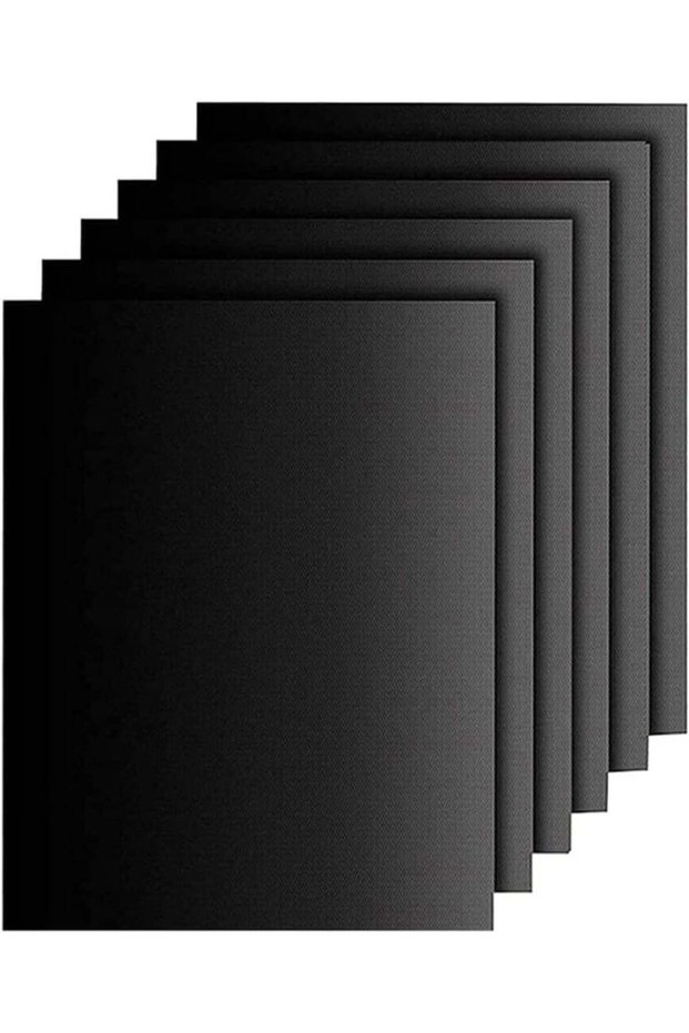 6‑Pack Black Non‑Stick BBQ Grill Mats, Reusable Heat‑Resistant Oven Liners, Cuttable Teflon Sheets