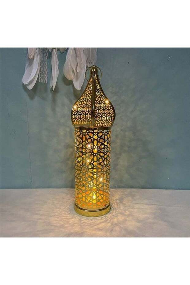 Ramadan Lantern Candle Holder, Metal Eid Mubarak Lantern Decor Lights, Moroccan Hollowed Lantern Li