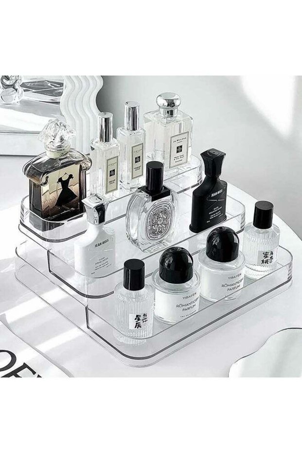 Clear Acrylic Showcase Display Risers, Perfume Cosmetics Organizer, Three-Tiered Shelf, Lotion Skin