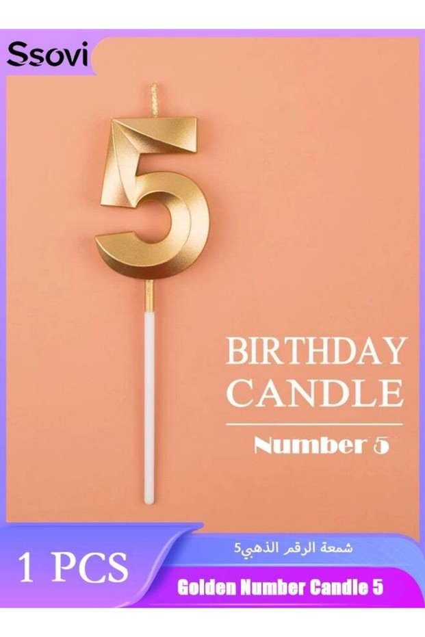 Ssovi Premium Gold Number 5 Birthday Candle, 3D Metallic Smokeless Cake Topper Decoration for Kids,