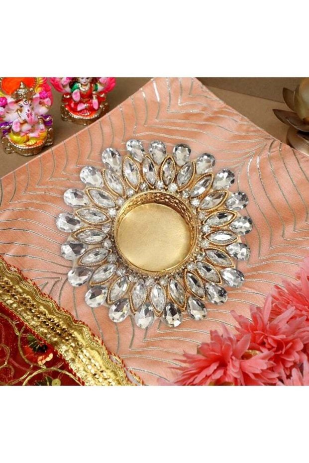 Gold Crystal With Glass Tealight Holder 8 Cm
