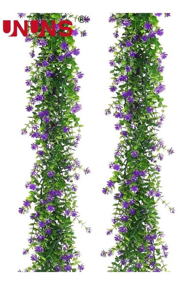 2pc Artificial Flowers vine,Purple Wisteria Artificial Hanging Vine Eucalyptus Garland with Flowers