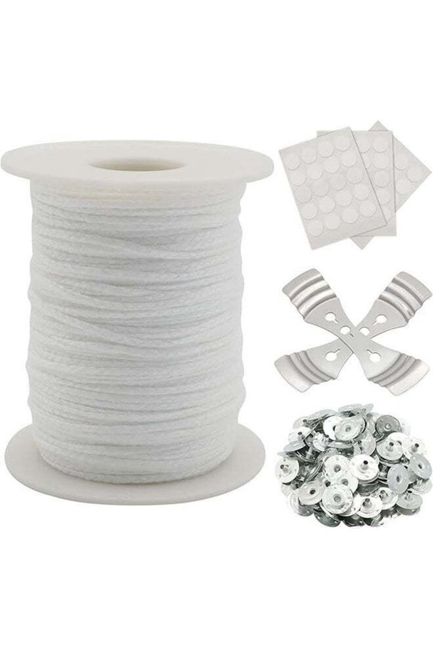 Candle wick rolls, 200 feet 24-layer braided wick spools, 2 metal candle wick holders, 100 metal fi