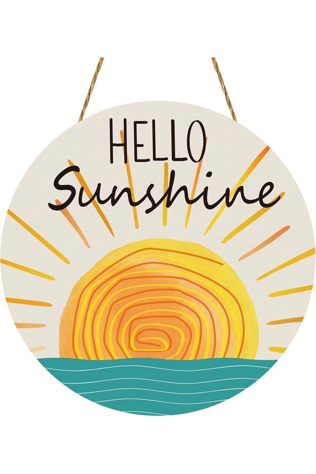ARS Summer Spring Decor Wreath, Hello Sunshine Front Door Wreath – Rustic Wooden Sign, for Pool, Fa
