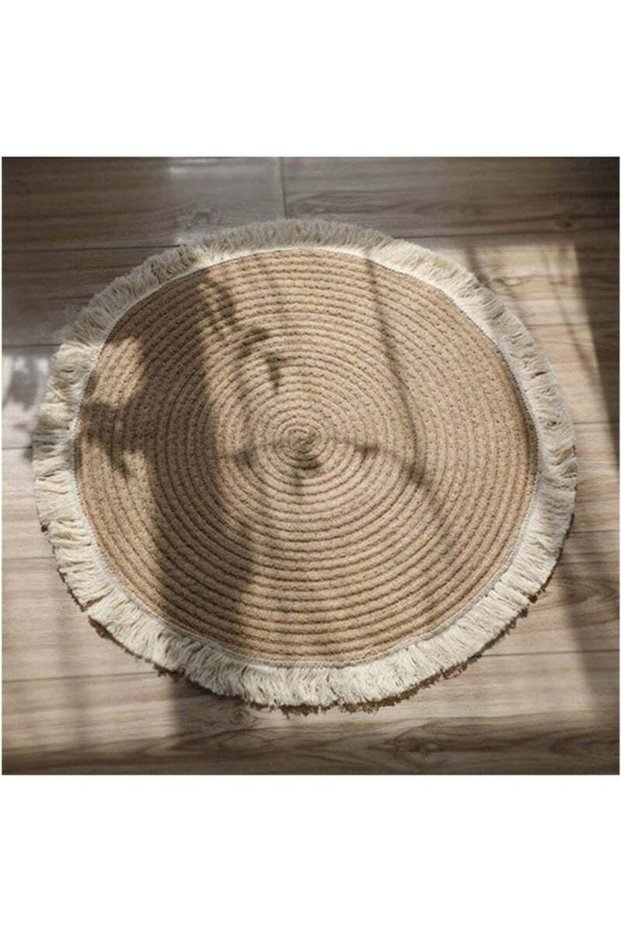 Nordic cotton and linen woven tassel floor mat rope woven floor-to-ceiling window carpet hand-braid