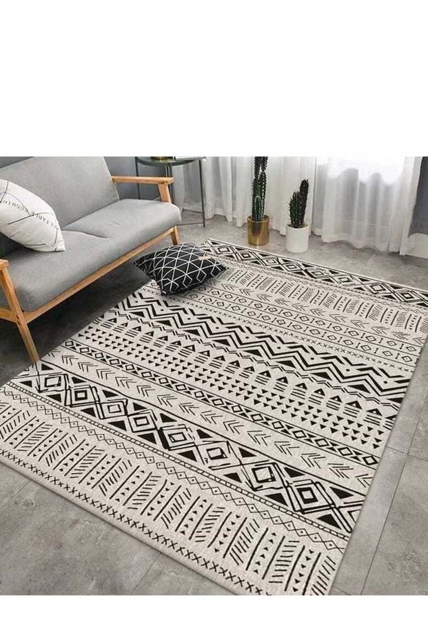 Printed Floor Carpet Polypropylene Off White/Black 140x200cm
