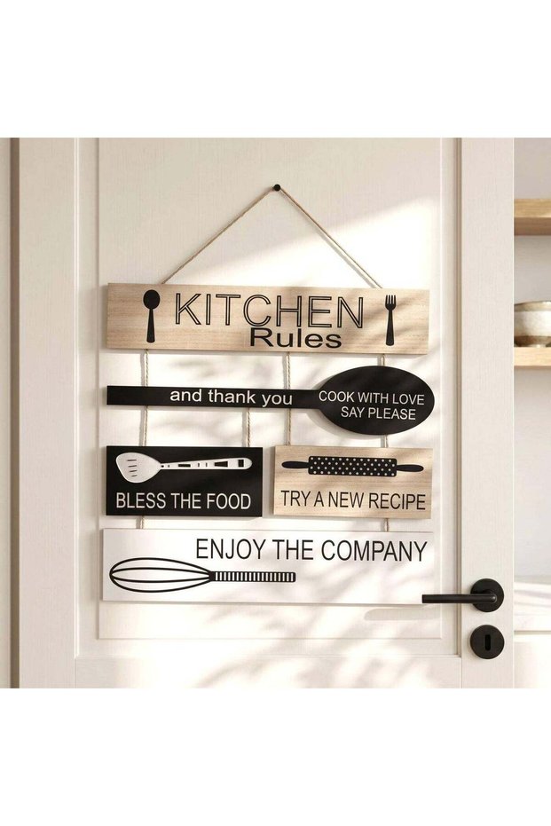 Cusine MDF Kitchen Rules Wall Hanging 28x0.6x39.4cm - Black - 112ATO9901311