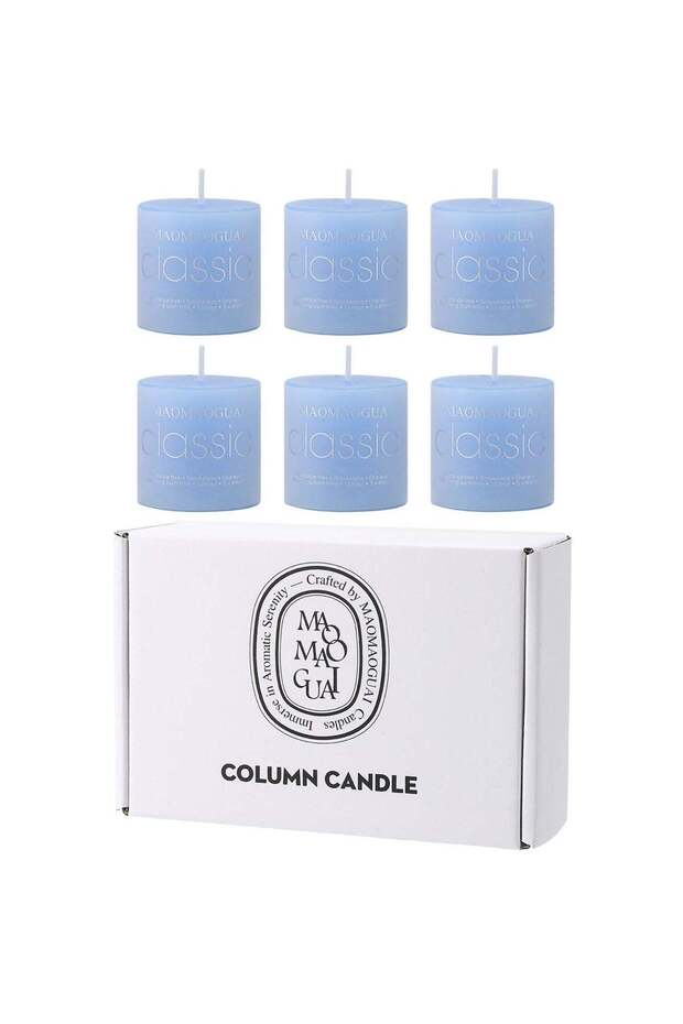 6 Per box of Blue Ocean blossom scented candles with a cylindrical diameter and height of 5cm/2inch