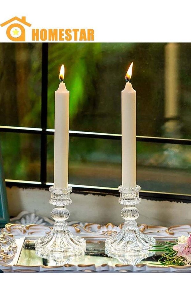 2 Pieces Glass Candlestick Holders 4 Inch Taper Candle Holders Clear Glass Candle Holders for Weddi