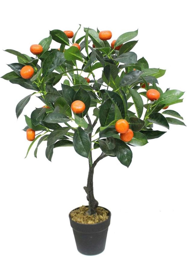 MARCOLO Artificial Mandarin Orange Tree in Black Pot, Faux Potted Plant with Realistic Fruit, Indoo
