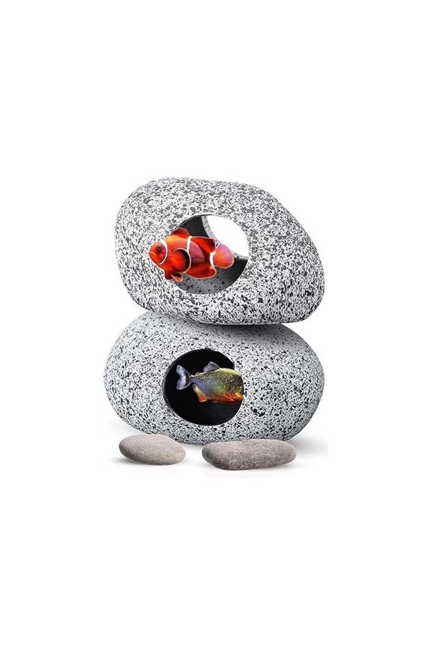 Stackable Aquarium Decoration Rock Caves, Betta Cave Hideaway Tunnel for Territorial Fish, Shrimp C