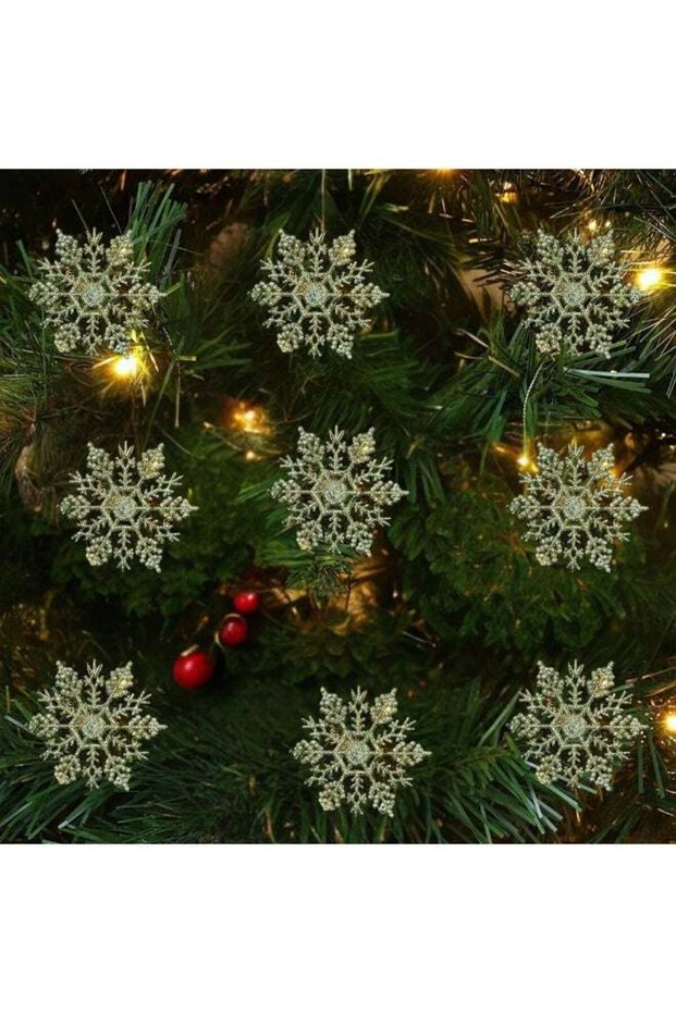 Christmas Tree Decoration Snowflake Hanging - Pack of 24 Glittery Plastic Ornaments with String for