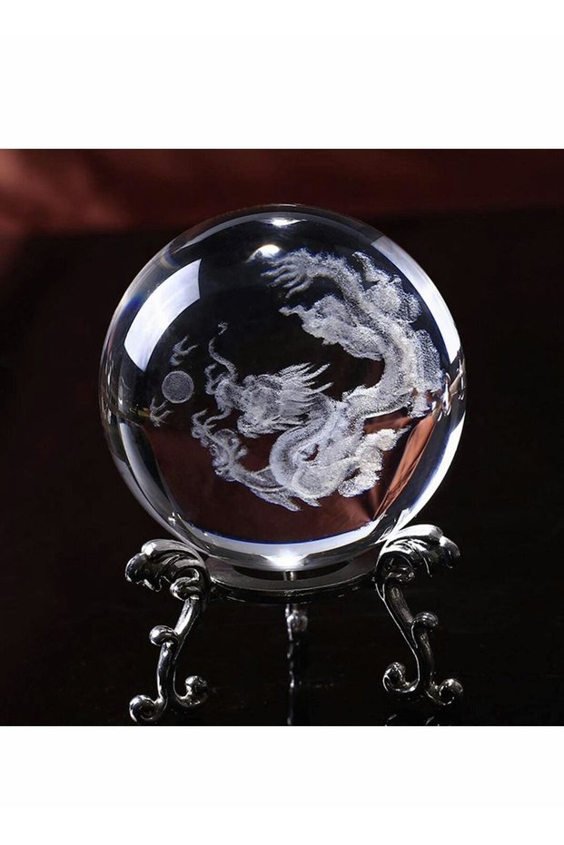 Crystal Ball Dragon Decorative Balls Crystal Chinese Dragon Crystal Ball with Sliver Plated Floweri