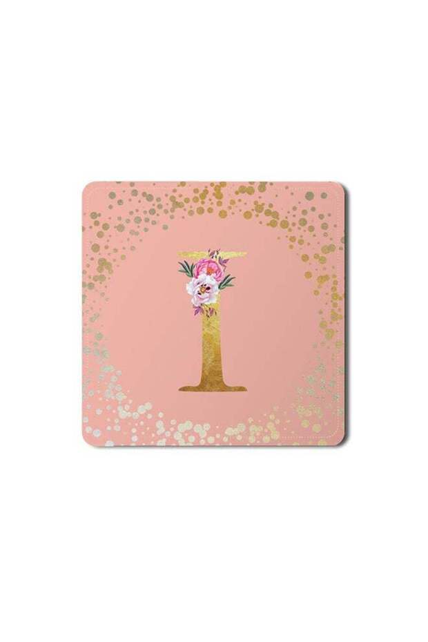 2 Pack Designer Leather Coasters Mat for Beverage Drinks- Custom Monogram Initial Letter Floral Pat