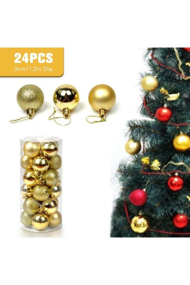24-Piece Ball Ornaments with Lanyards Gold