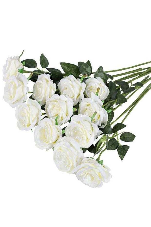12 Piece Rose Silk Artificial Flower White