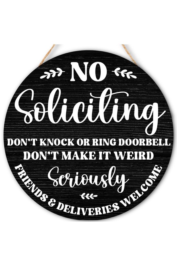 ARS No Soliciting Black Wood Hanging Sign for Front Door,Do Not Knock or Ring Doorbell House Welcom