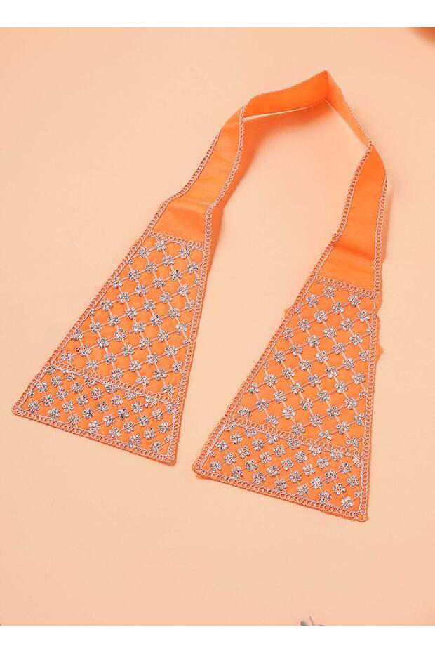 Madhoor Diamond Deity Idol Kesh & Dupatta Accessory Orange for Deity Dressing, Pooja & Festivals, 3
