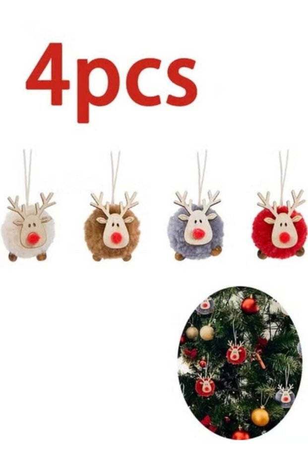 Set of 4 Wool Moose Ornaments - Reindeer Hanging Decorations, Perfect for Parties and Home Decor (4