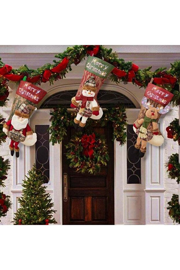 3PCS 18" Christmas Stocking Classic Large Stockings Santa, Snowman, Reindeer Xmas Character for Fam