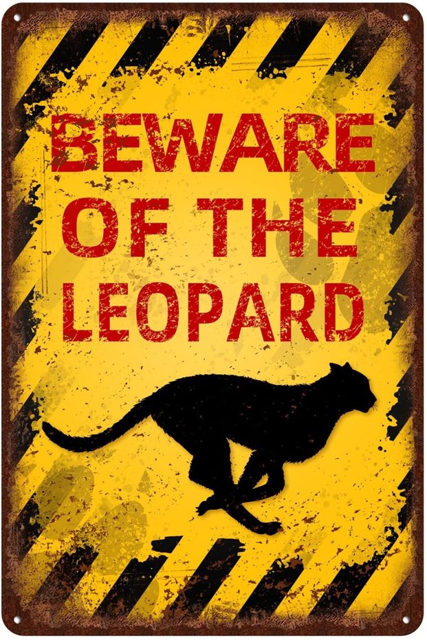 Vintage Leopard Beware Metal Sign