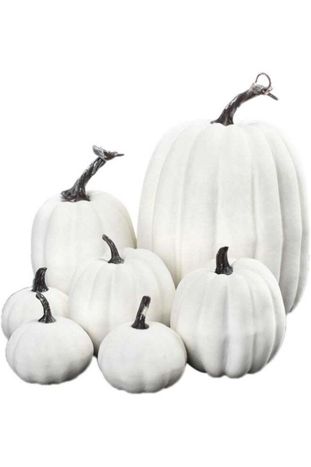 7PCS Thanksgiving White Pumpkin Decorations Various Sizes Pumpkin Decorations Artificial Pumpkins F