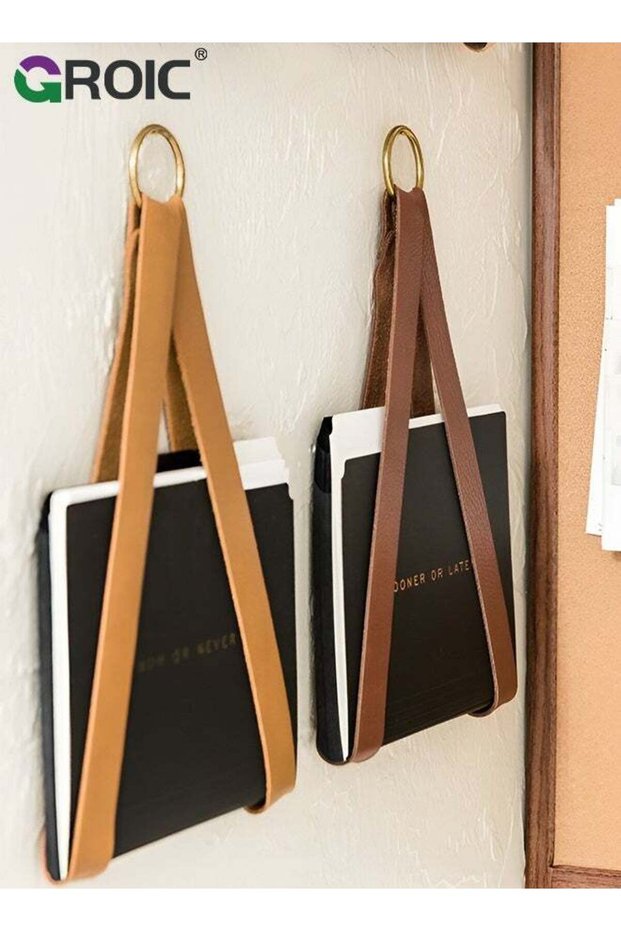 2 Pcs Magazine Storage Bag, Wall-Mounted Leather Book and Magazine Holder, Hanging Storage Organize