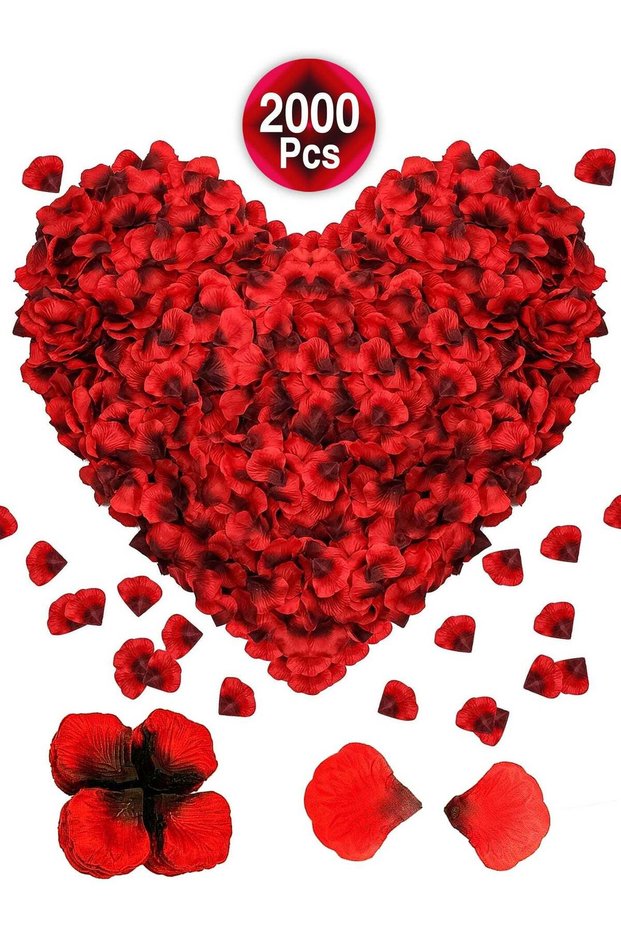 2000 Pcs Red Artificial Rose Petals with Black Center (5x5 cm) | Fake Flower Petals for Valentine's