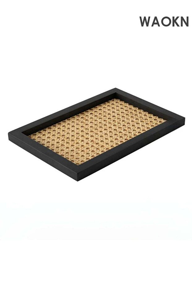 Rectangle Serving Tray with Imitated Rattan , Basket Serving Tray with Black Wooden , Suitable for