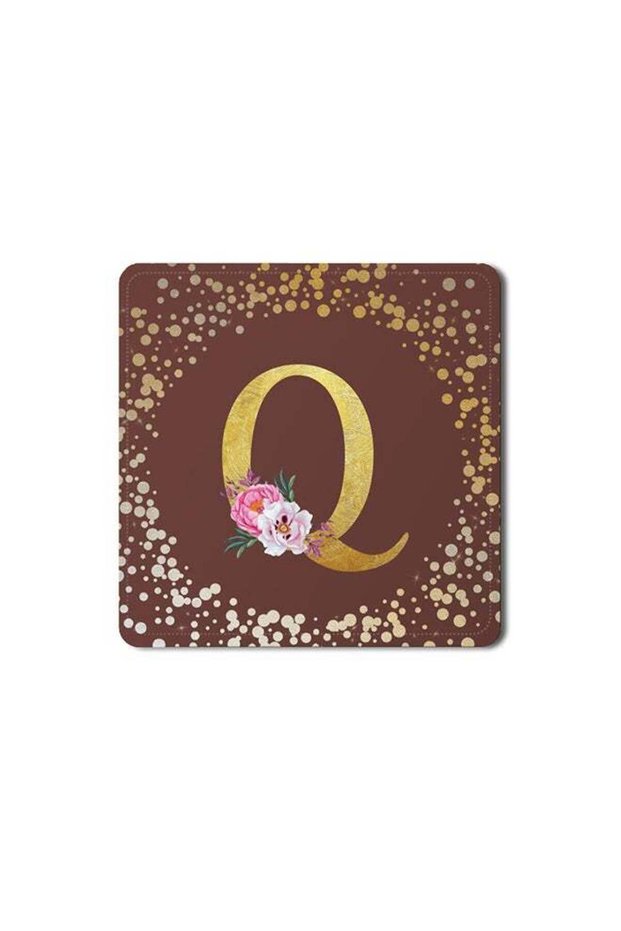 2 Pack Designer Leather Coasters Mat for Beverage Drinks- Custom Monogram Initial Letter Floral Pat