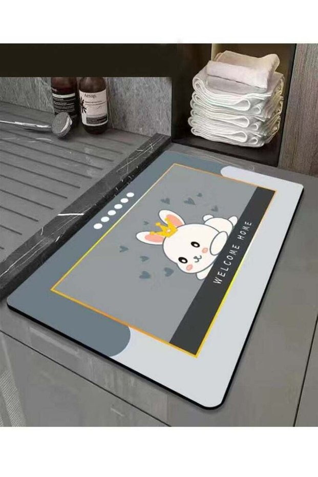 Bunny Welcome Home Printed Design Non Skid Super Absorbent Soft Microfiber Floor Rug Welcome Mat fo