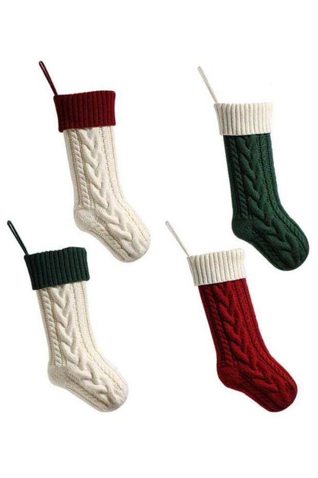 Christmas Stockings 4 Pack 46cm(18 Inches) Large Size Knitted Stocking Christmas Decorations for Fa
