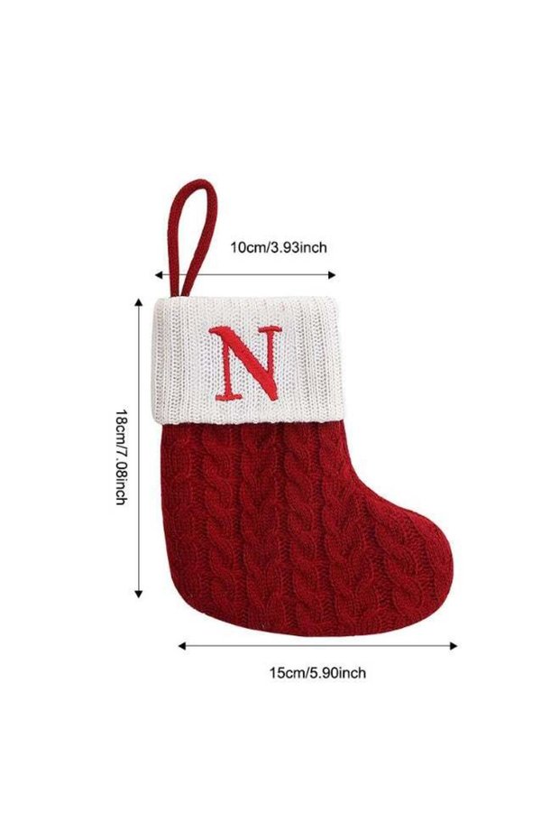 Christmas Stockings with Initials,Mini Red Knit Stocking,6 * 7in Initial Monogram Embroidered Chris