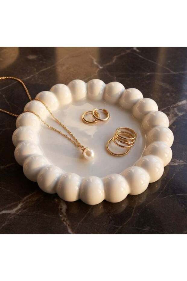 Zence Design Sahab Bubble Glossy White Ceramic Coaster & Jewelry Tray – 13x13cm Decorative Trinket