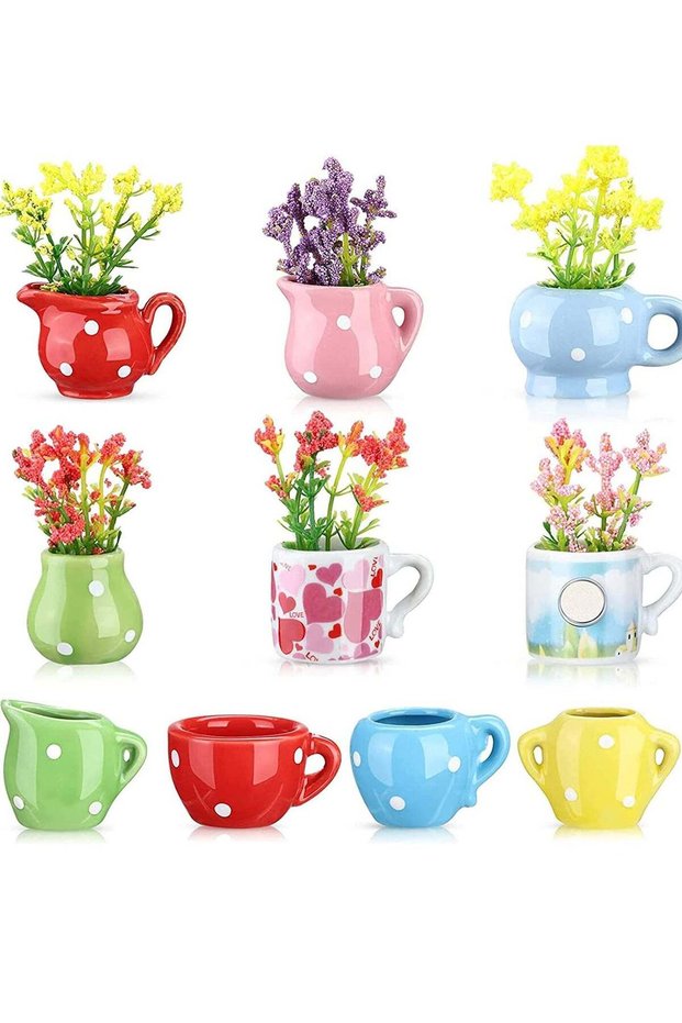 Mini Artificial Plants Fridge Magnets Decorative Ceramic Glass Vase Flower Magnets for Whiteboard a