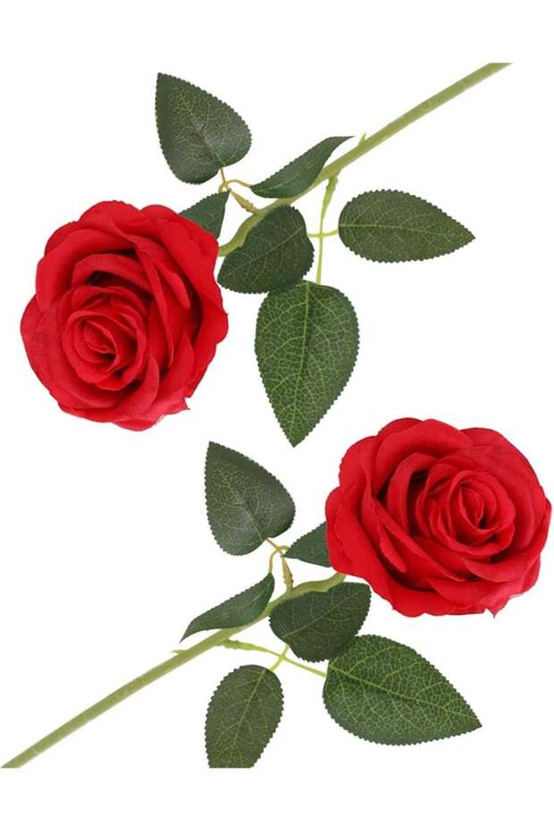 LATIFA 2PCS Red Artificial Rose Flowers with Stem, Realistic Decorative Gift for Womens Day, Mother
