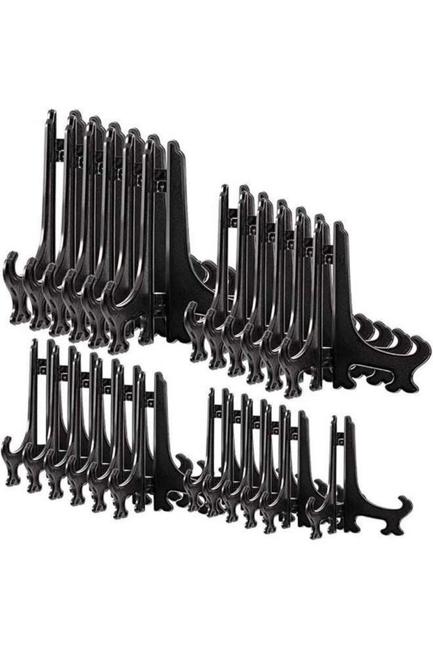 24Pcs black Plate Stand, 4 Size Easel Plate Display Stands Plastic Easels Display black Plate Holde
