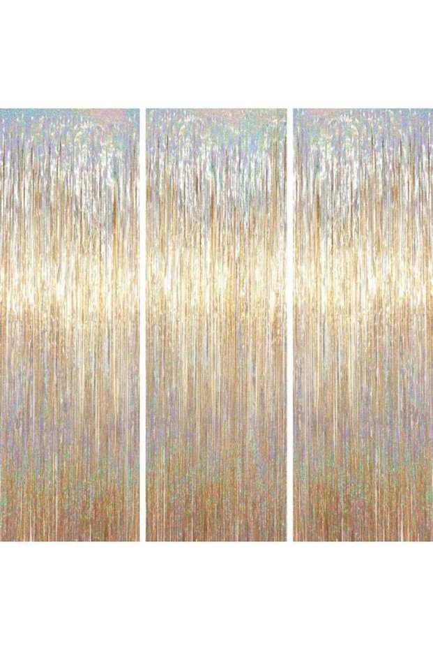 3 Pcs Champagne Gold Tinsel Curtain Backdrop, Tinsel Streamers Party Decorations, Fringe Backdrop