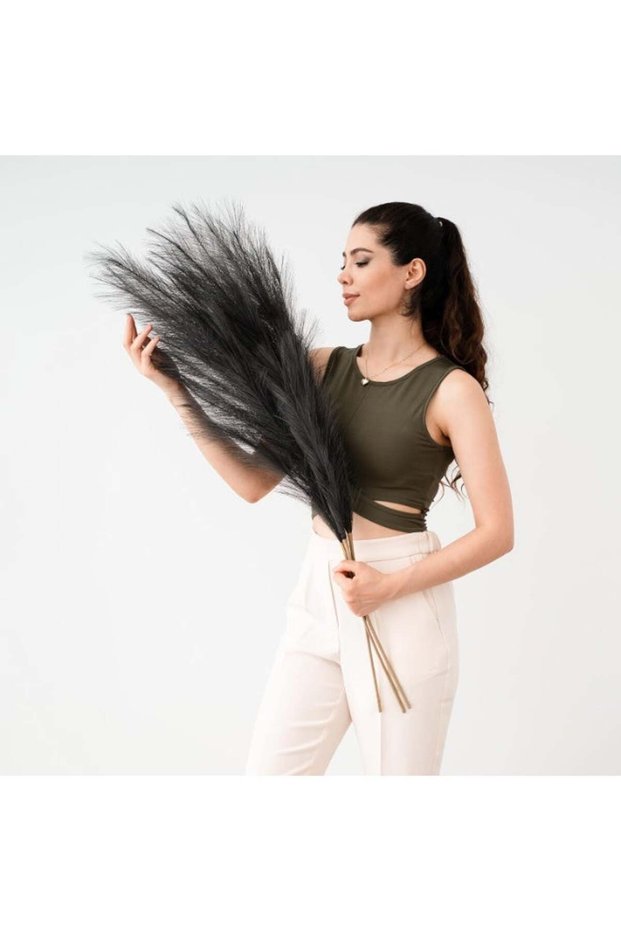 Faux Black Pampas Grass Large, 43" (110cm), Artificial Tall Fluffy Stems, Bundle of 3
