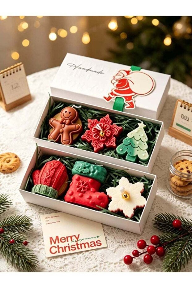 6pcs Christmas Aromatherapy Candle Gift Set, 3D Handmade Plant Wax Scented Candles in 2 Separated G